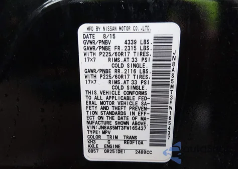 2015 Nissan Rogue Select S from USA, damaged, VIN JN8AS5MT3FW165437